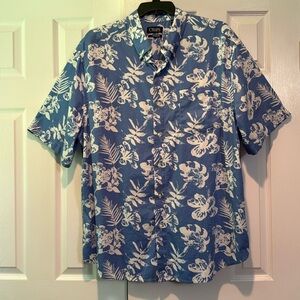 Chaps Go Untucked Blue And White Hawaiian Button Down Shirt Tall